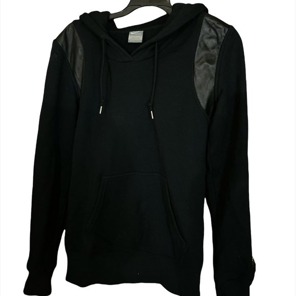Nike Black Hoodie with Leather Shoulder Panels - Picture 1 of 5